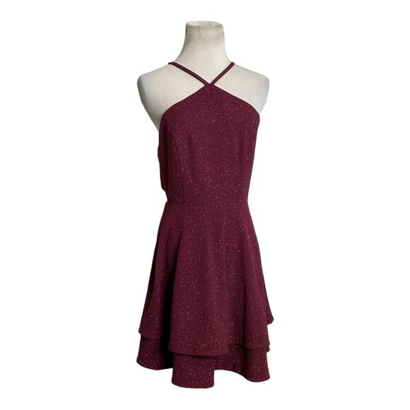 Speechless shimmery red Y neck layered skirt mini dress size M - Picture 13 of 16